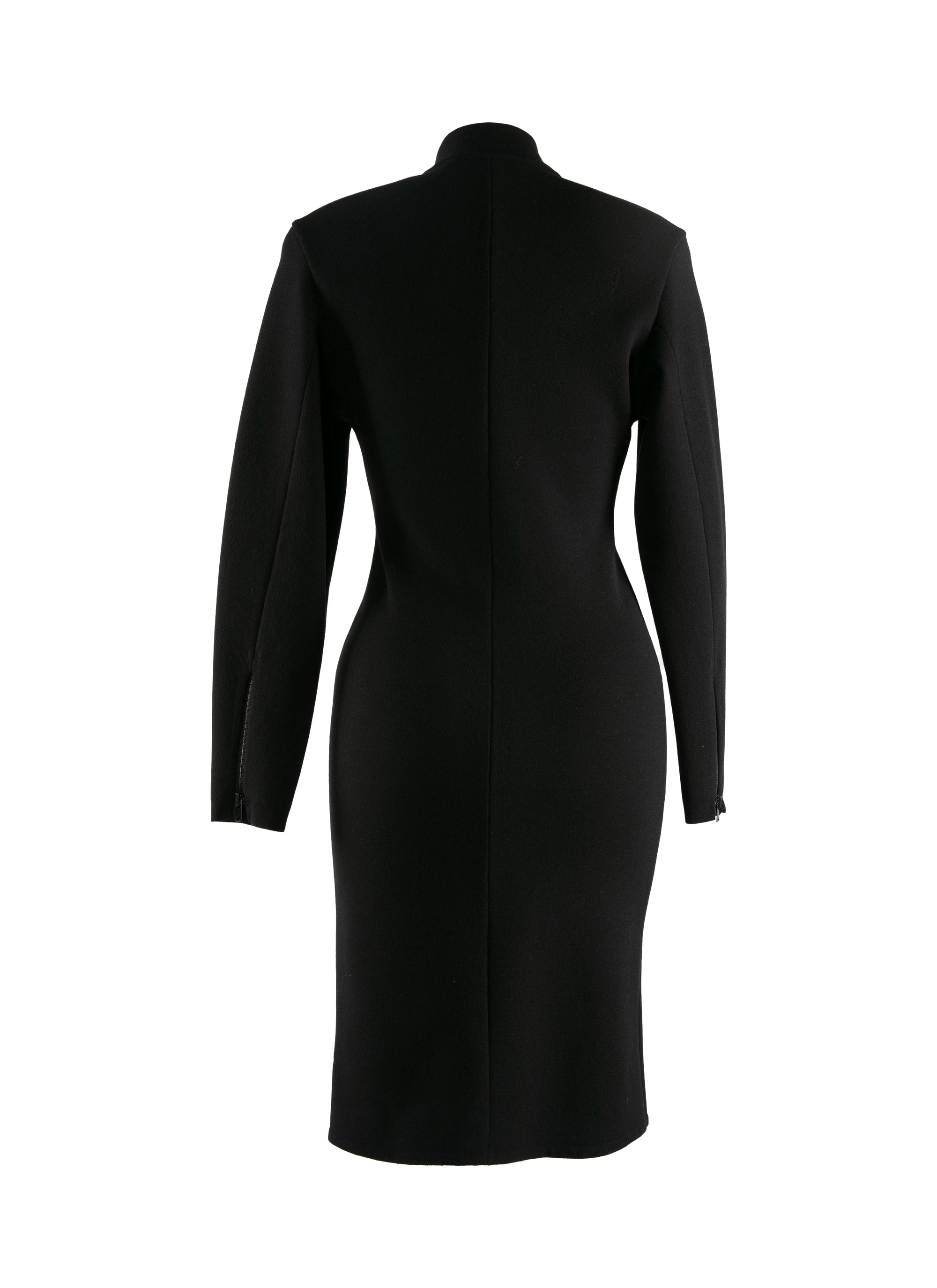 Robe droite zippée à col montant en laine - Noir