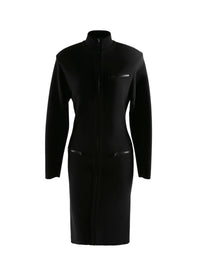 Robe droite zippée à col montant en laine - Noir