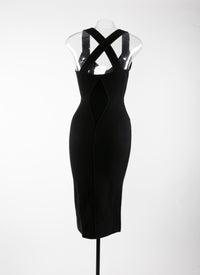 Robe midi dos croisé en laine - Noir
