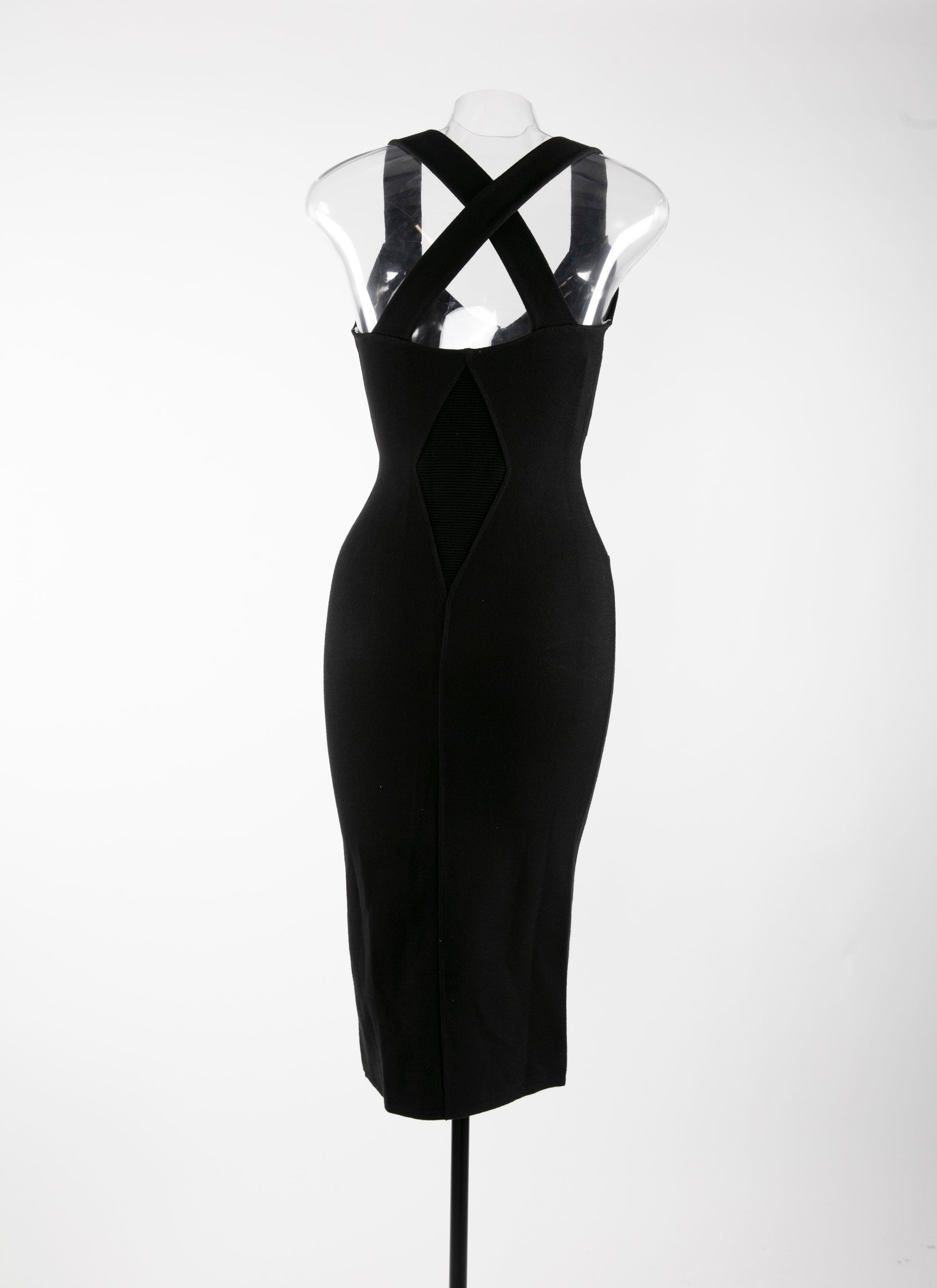Robe midi dos croisé en laine - Noir