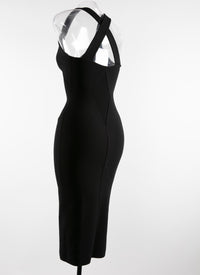 Robe midi dos croisé en laine - Noir