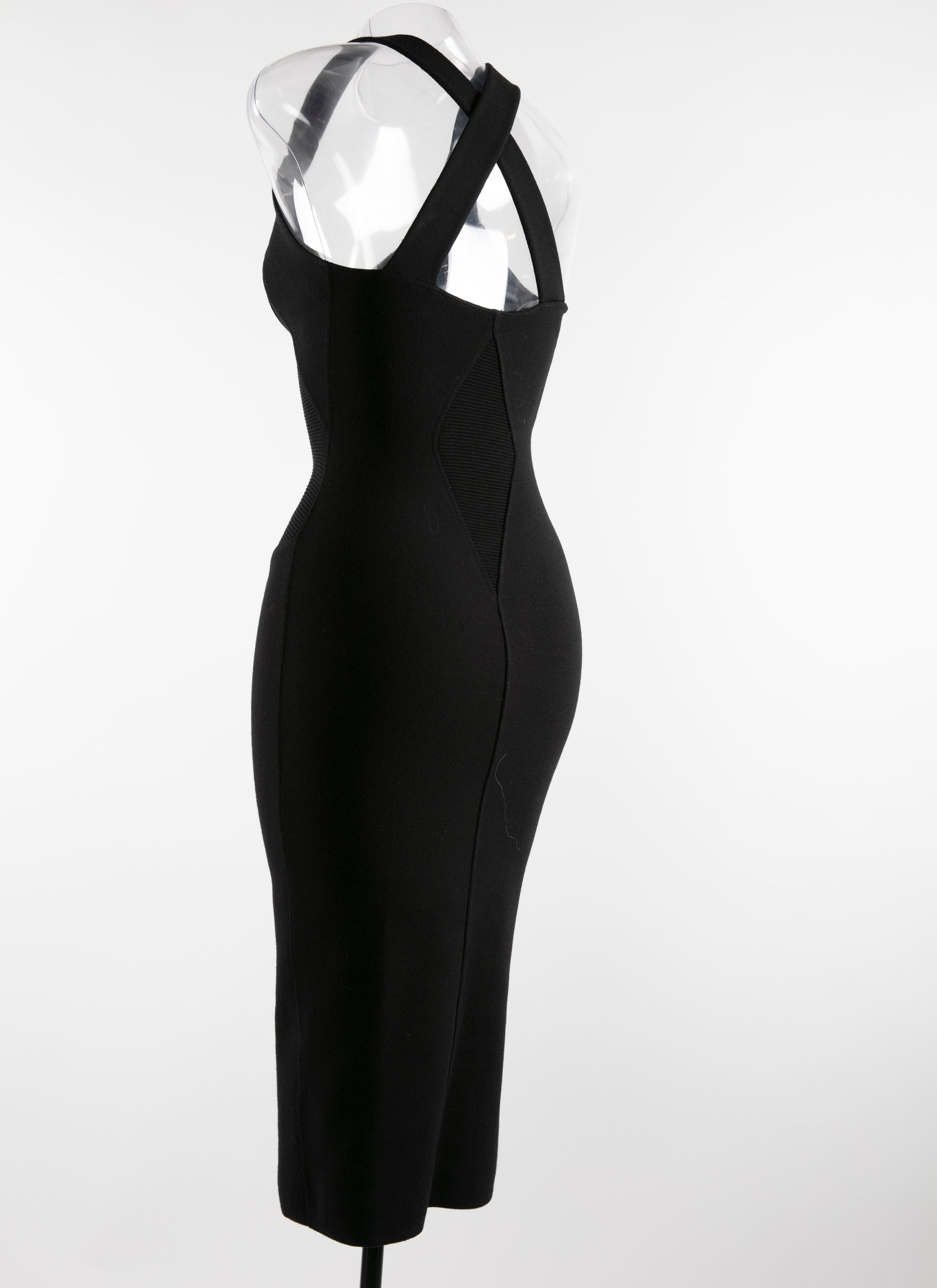 Robe midi dos croisé en laine - Noir