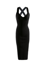 Robe midi dos croisé en laine - Noir
