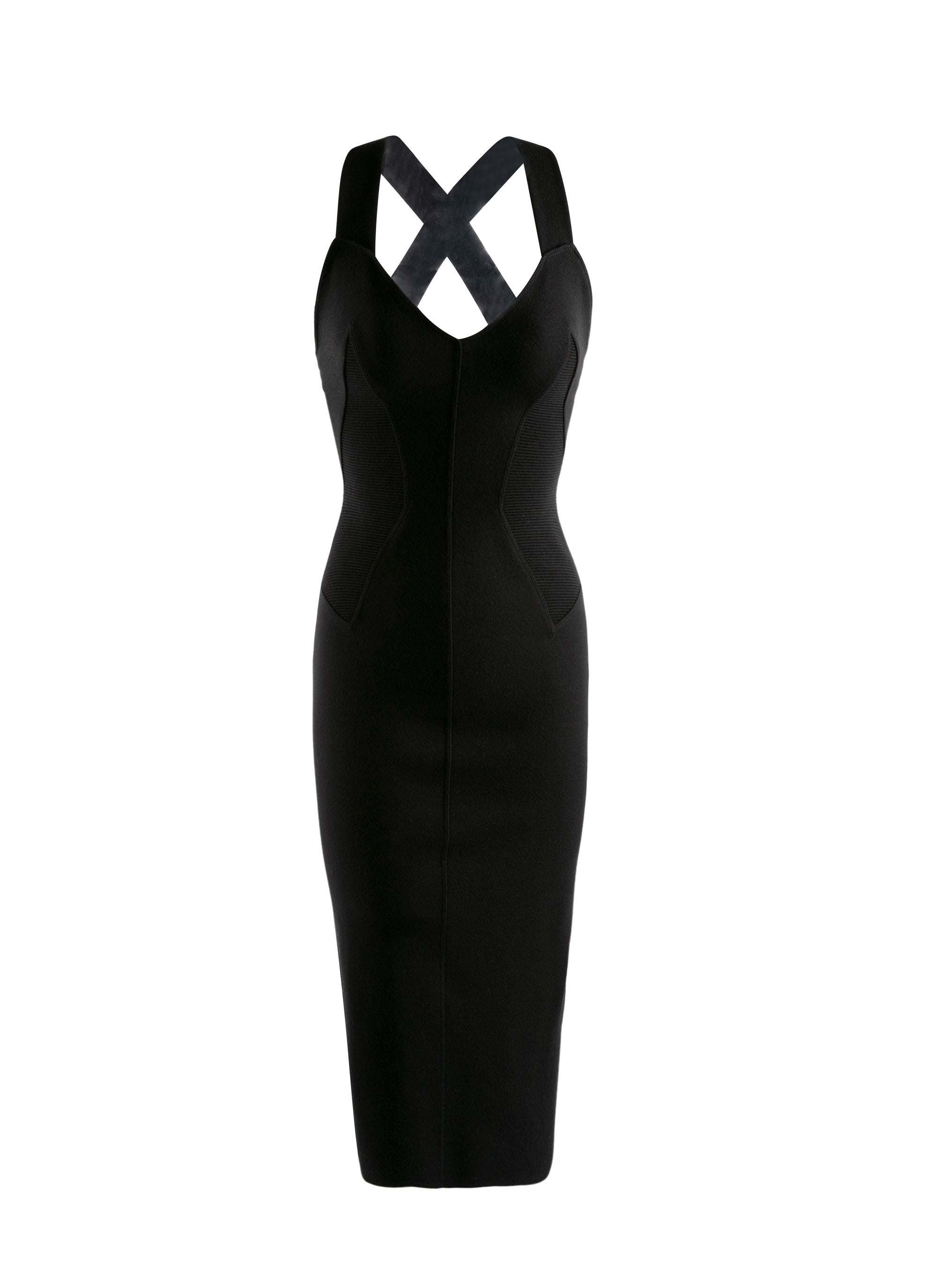Robe midi dos croisé en laine - Noir