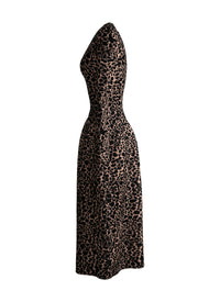 Robe longue à col V et manches longues en laine - Chair & Noir