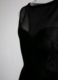 Robe longue évasée sans manches au buste transparent - Noir