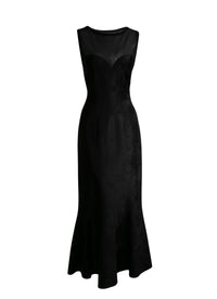 Robe longue évasée sans manches au buste transparent - Noir
