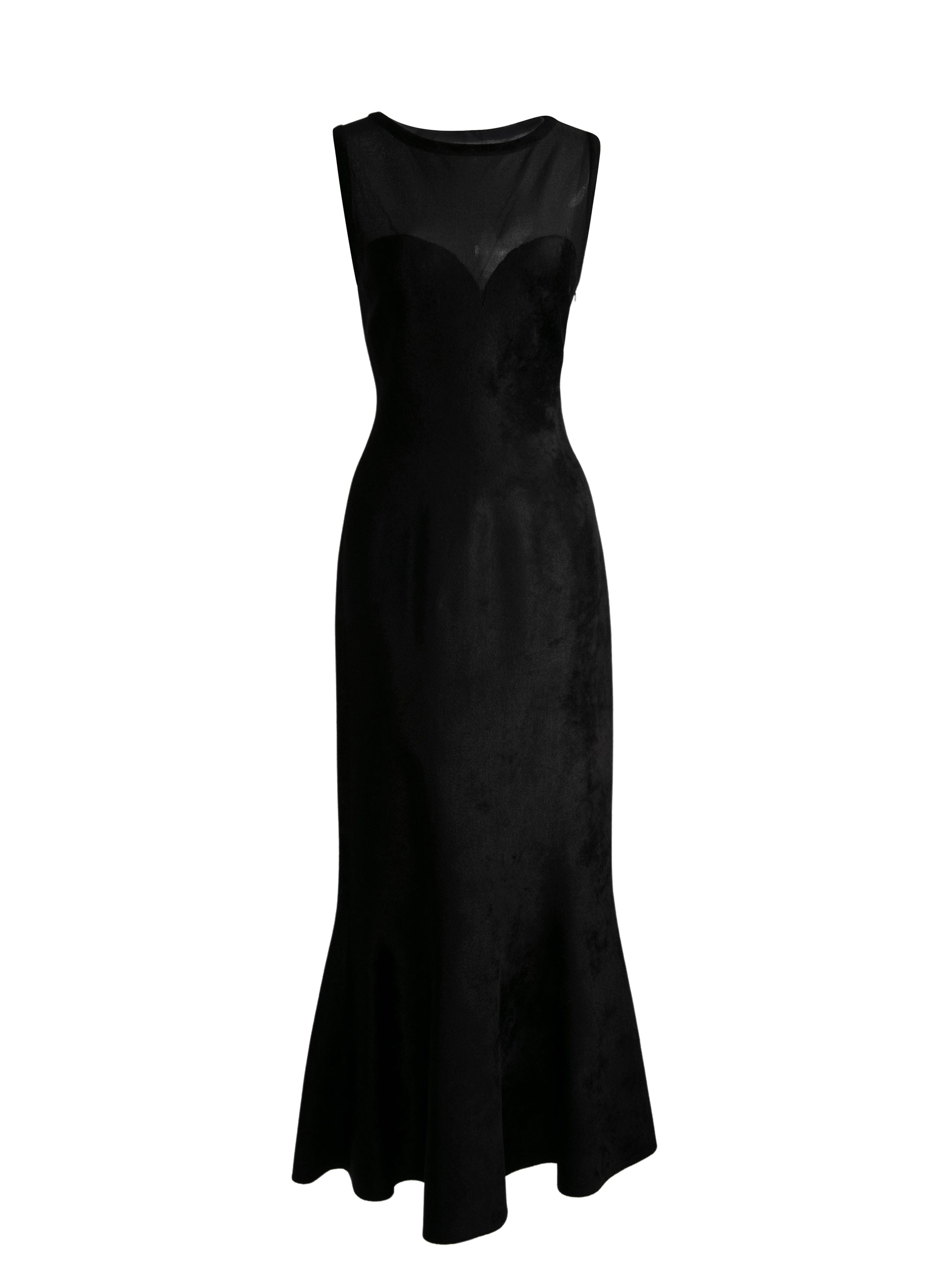 Robe longue évasée sans manches au buste transparent - Noir