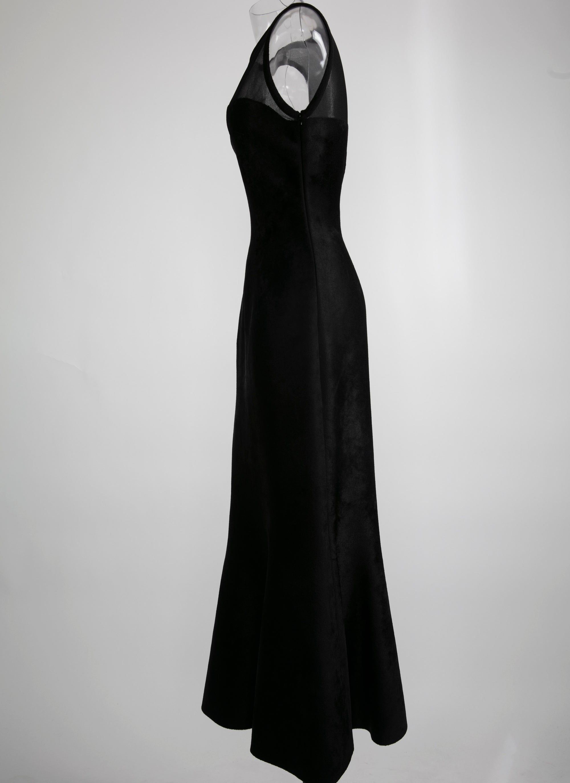 Robe longue évasée sans manches au buste transparent - Noir