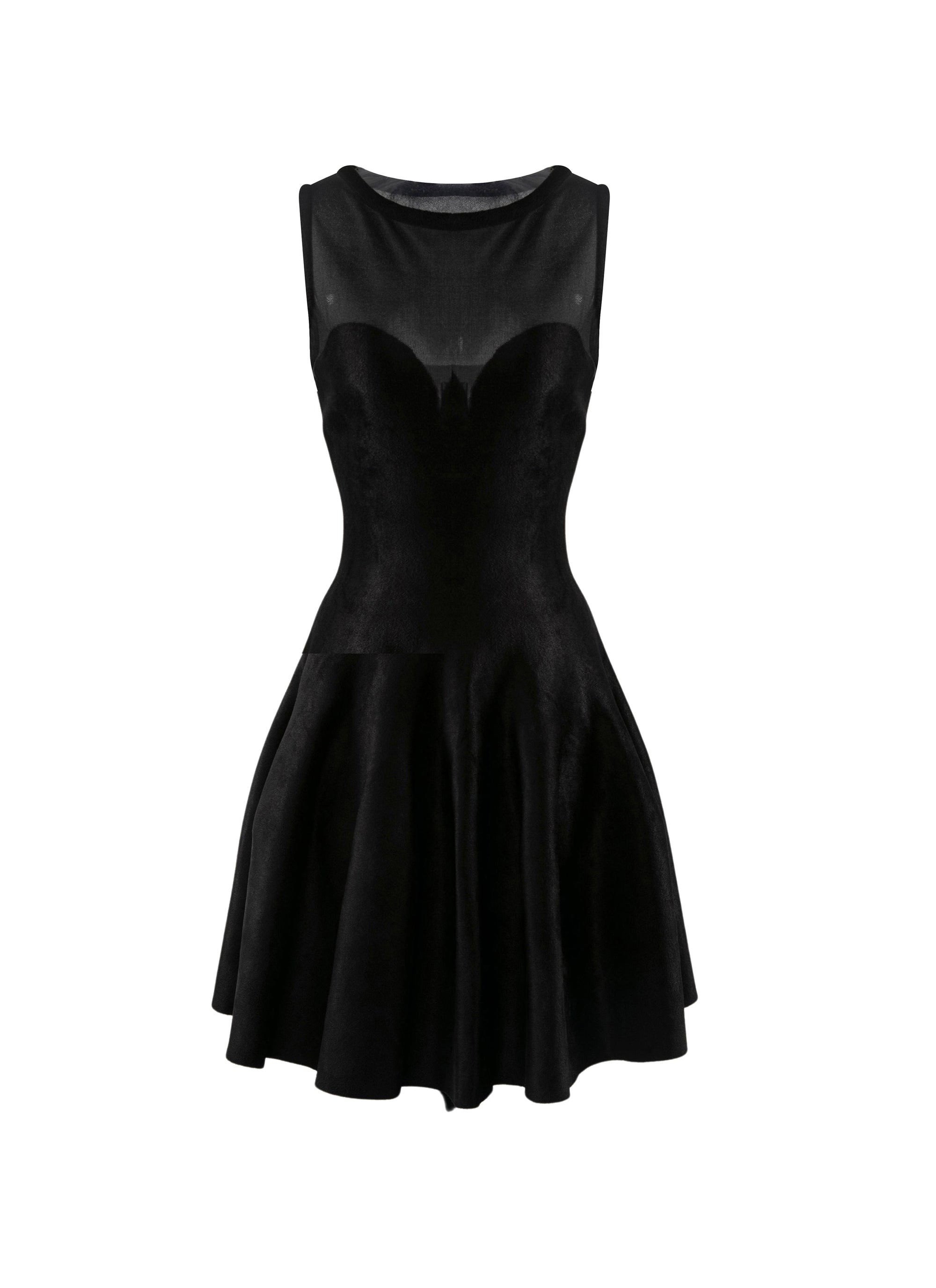 Robe courte évasée sans manches au buste transparent - Noir