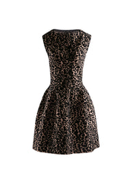 Robe courte évasée à imprimé animal sans manches en laine - Chair & Noir