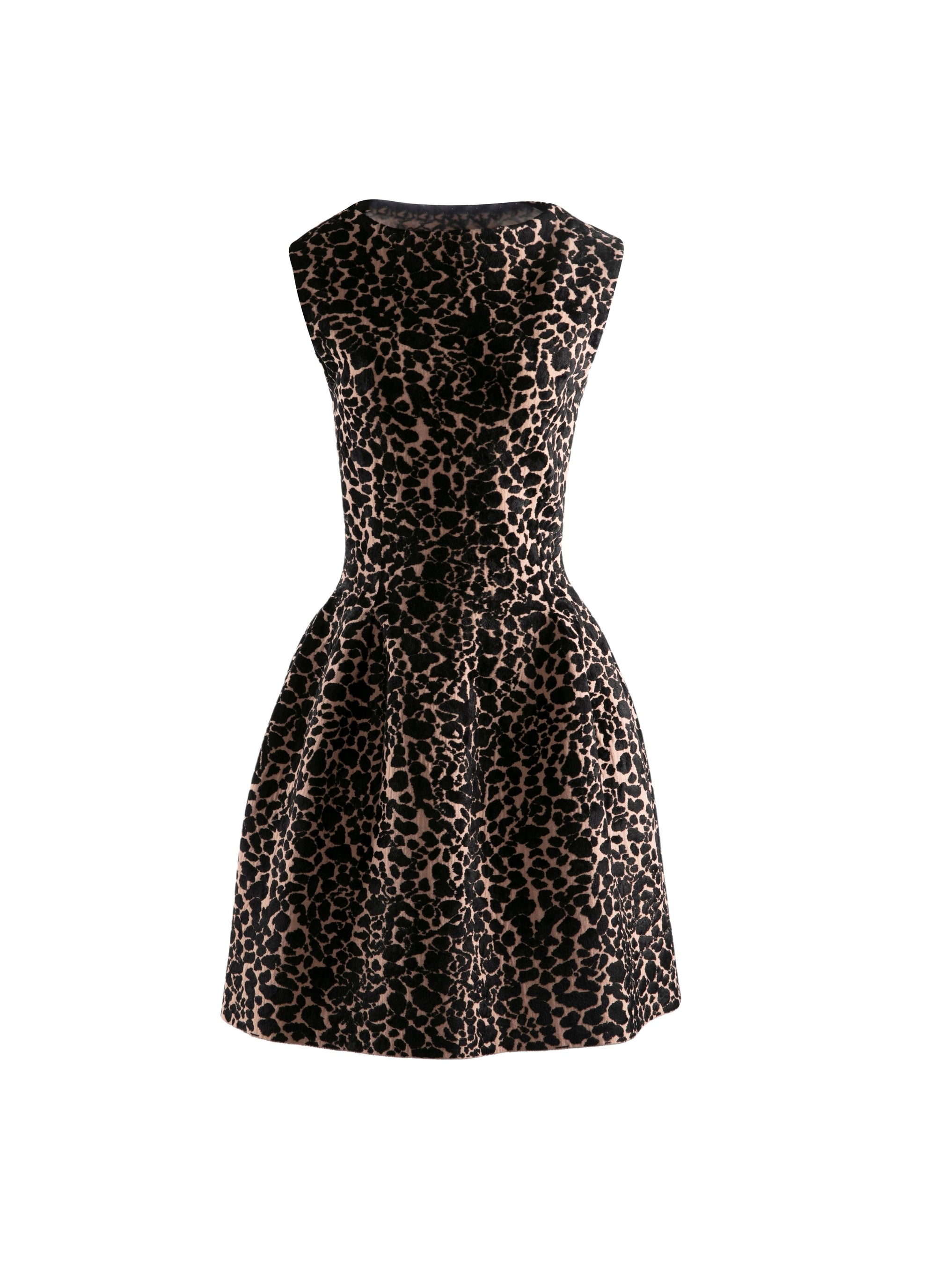 Robe courte évasée à imprimé animal sans manches en laine - Chair & Noir