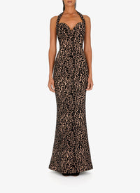 Long strapless panther dress in wool - Flesh & Black