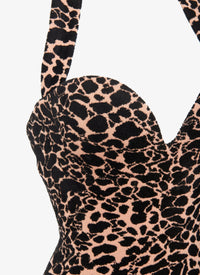 Long strapless panther dress in wool - Flesh & Black