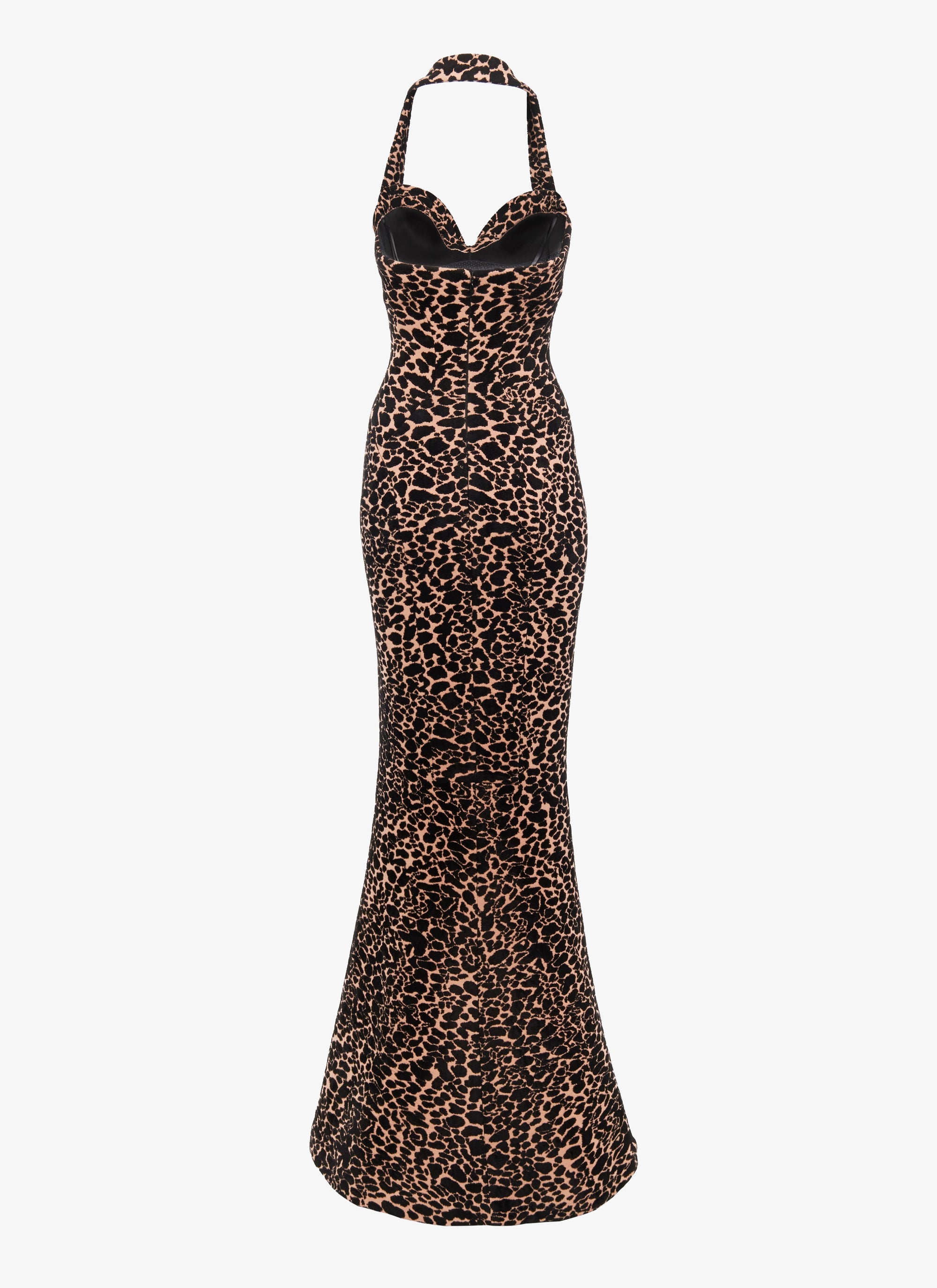 Robe longue bustier à motif panthère en laine - Chair & Noir