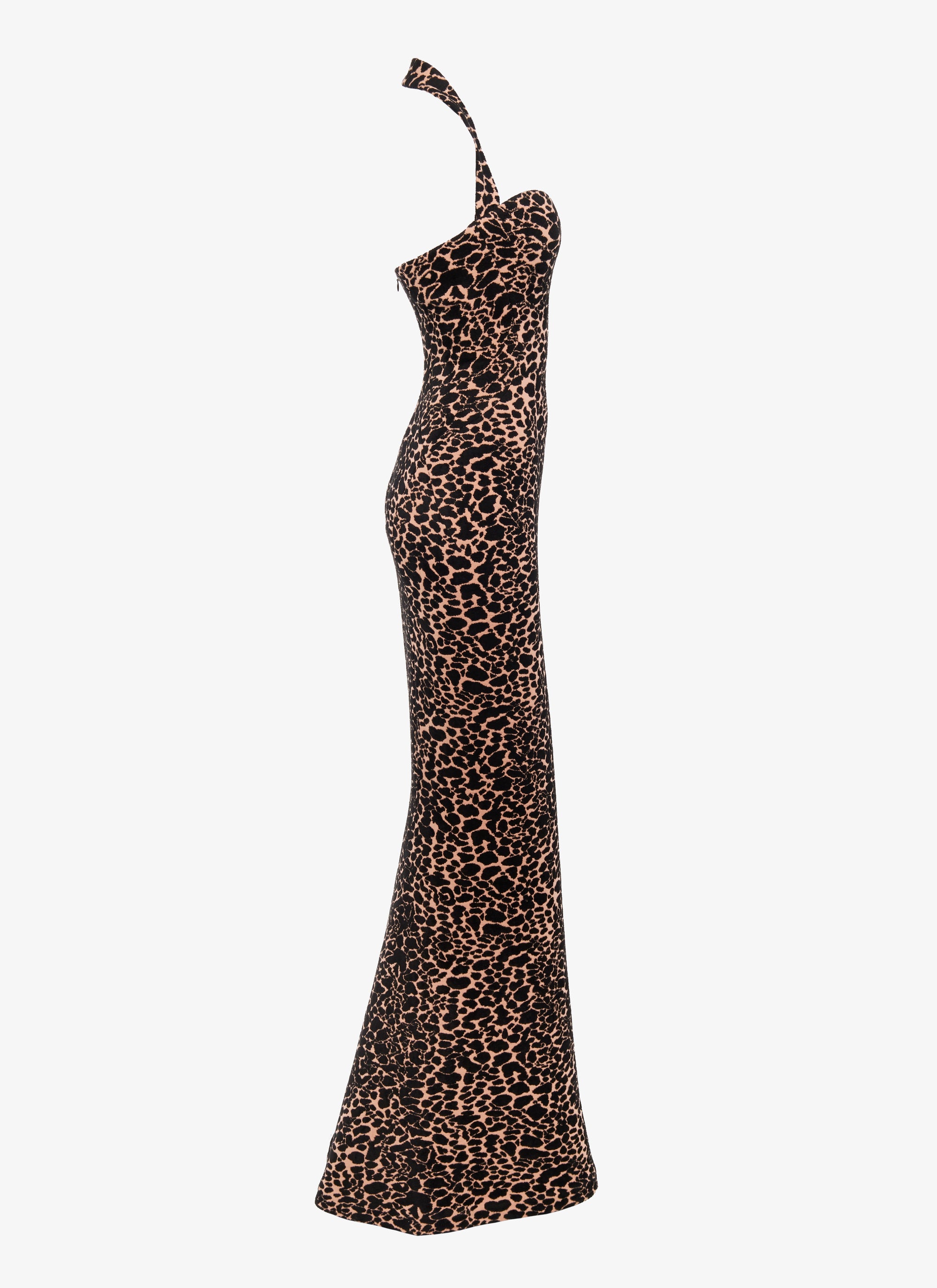 Robe longue bustier à motif panthère en laine - Chair & Noir