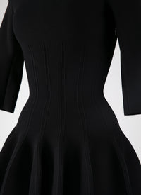 Robe courte à manches longues Maille piquée - Noir