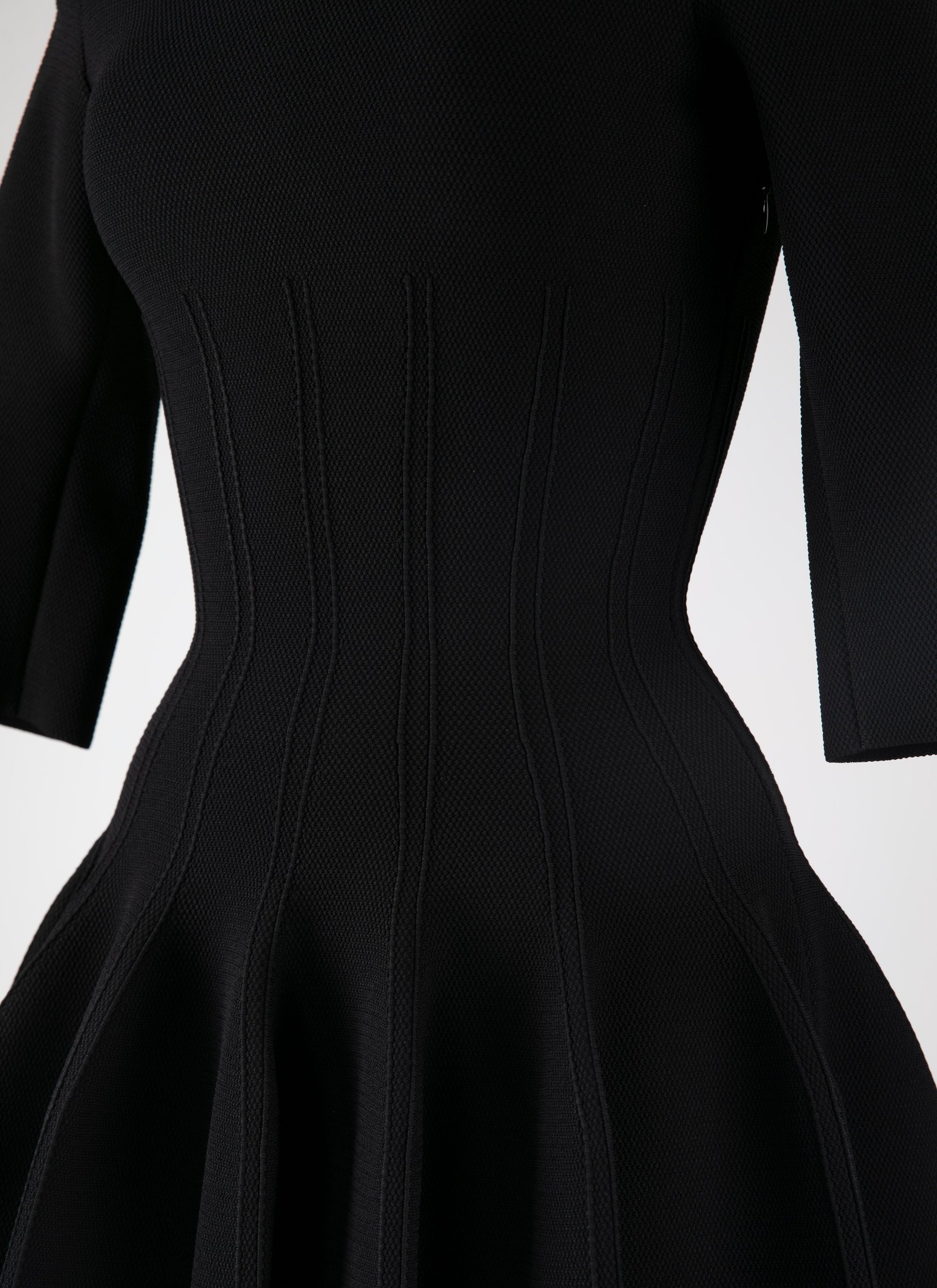 Short dress with long sleeves Piqué knit - Black
