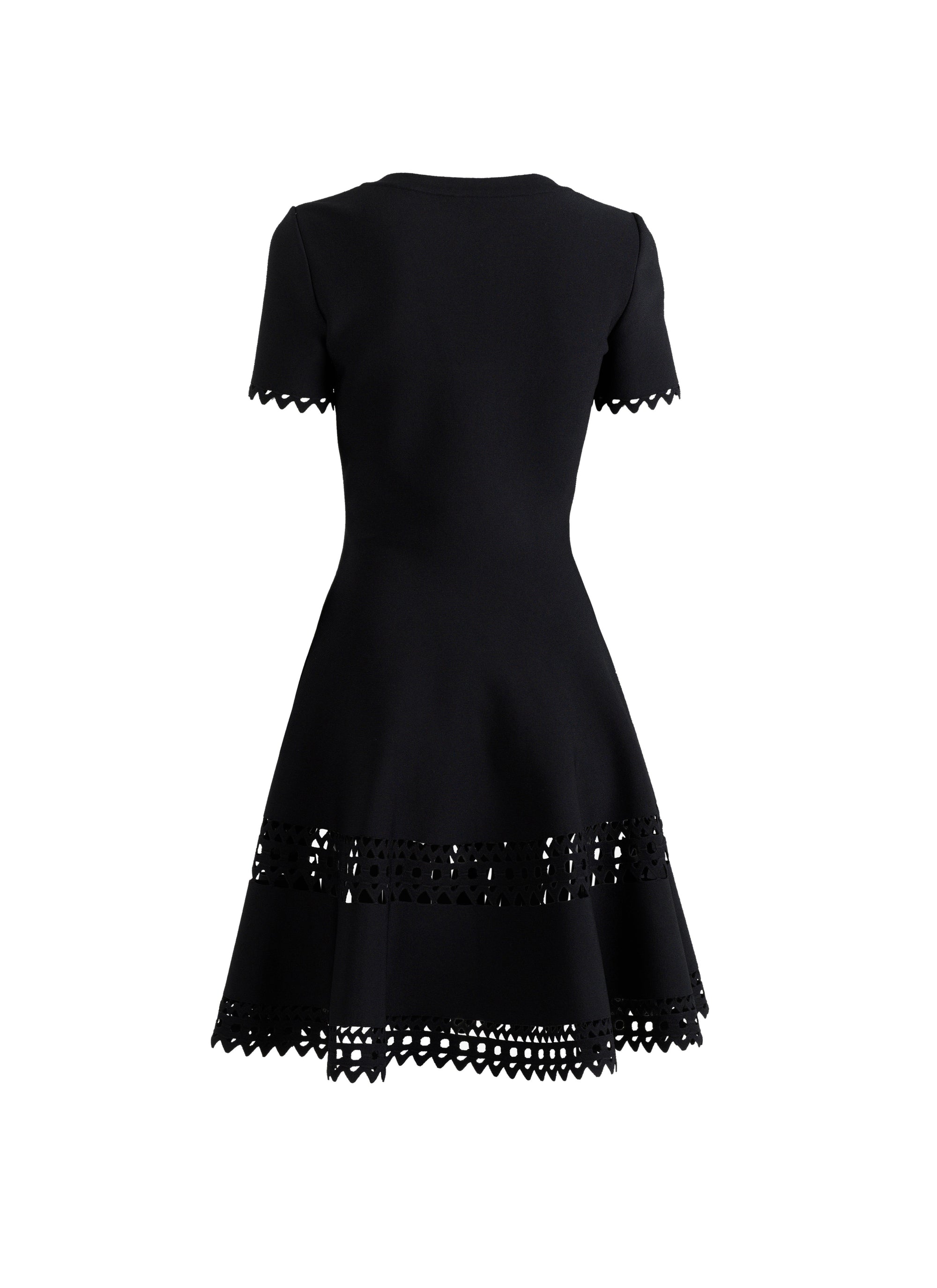 Short flared dress with perforated stripe and short sleeves - Black intense