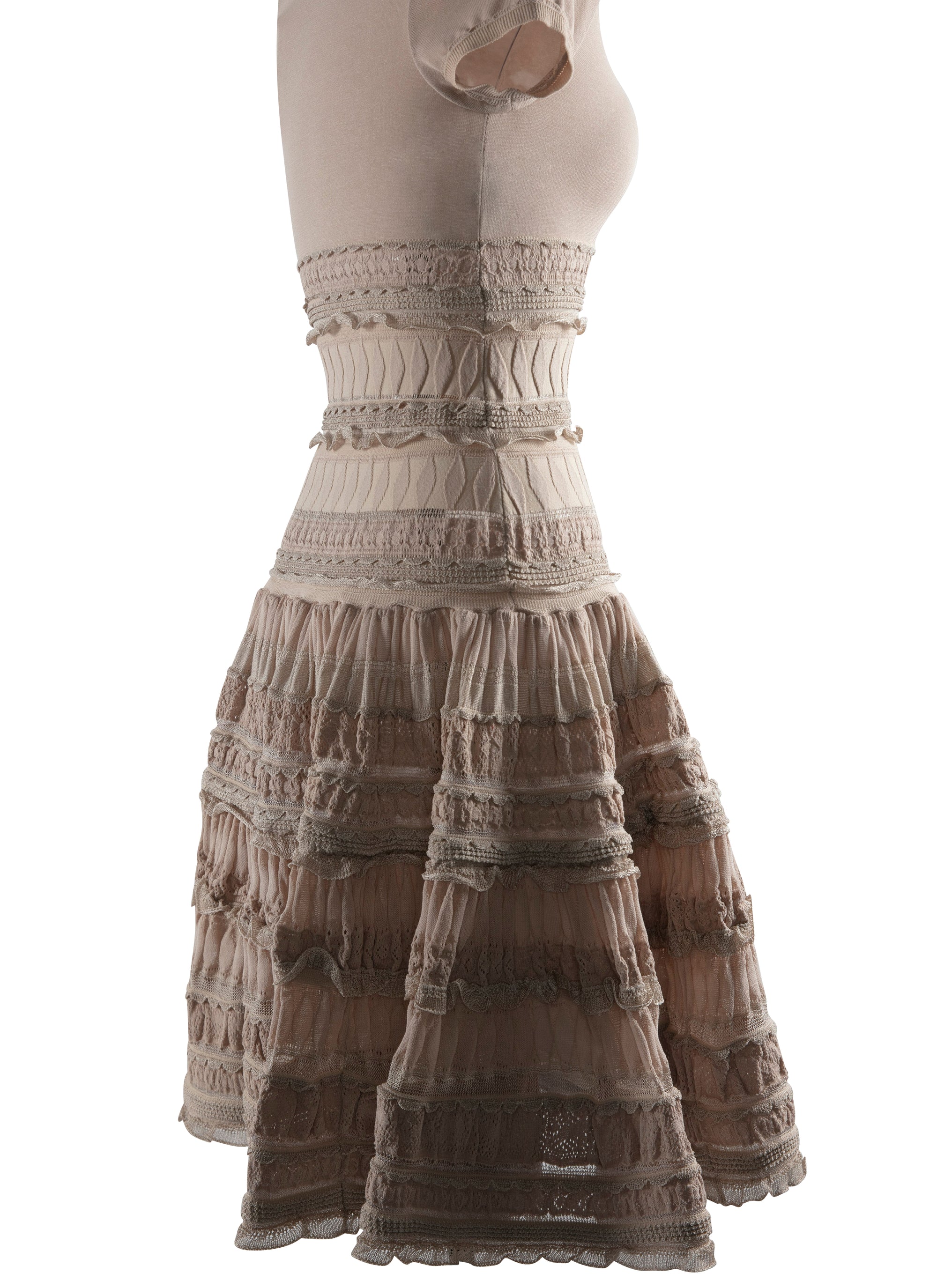 Flared short dress with embroidered details, short sleeves - Nude