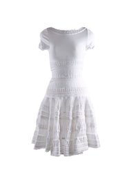 Robe courte évasée détails brodés à manches courtes - Blanc