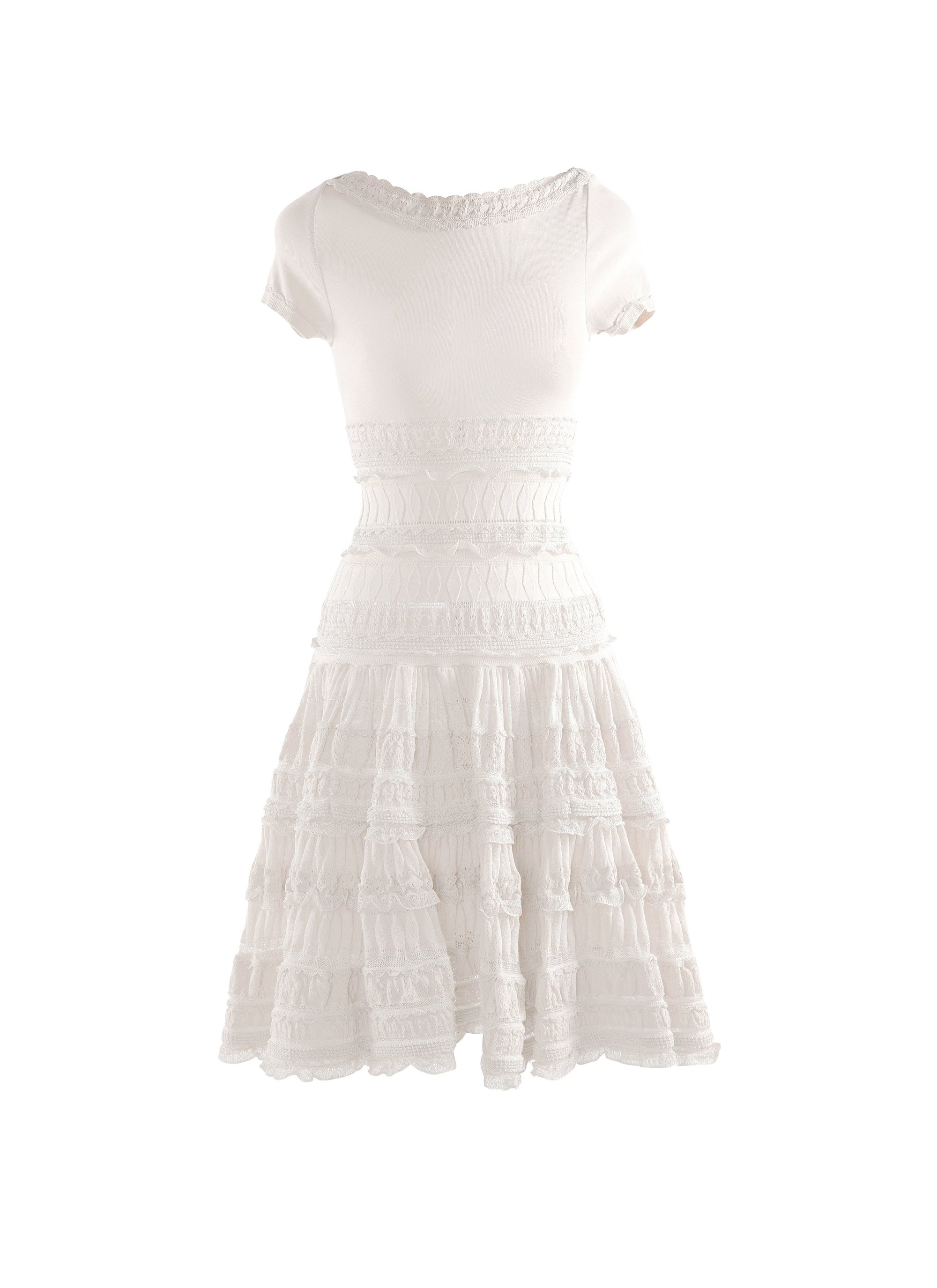 Flared short dress with embroidered details, short sleeves - Nude