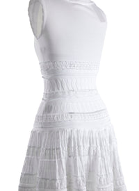 Flared long dress with embroidered details and square neck - White