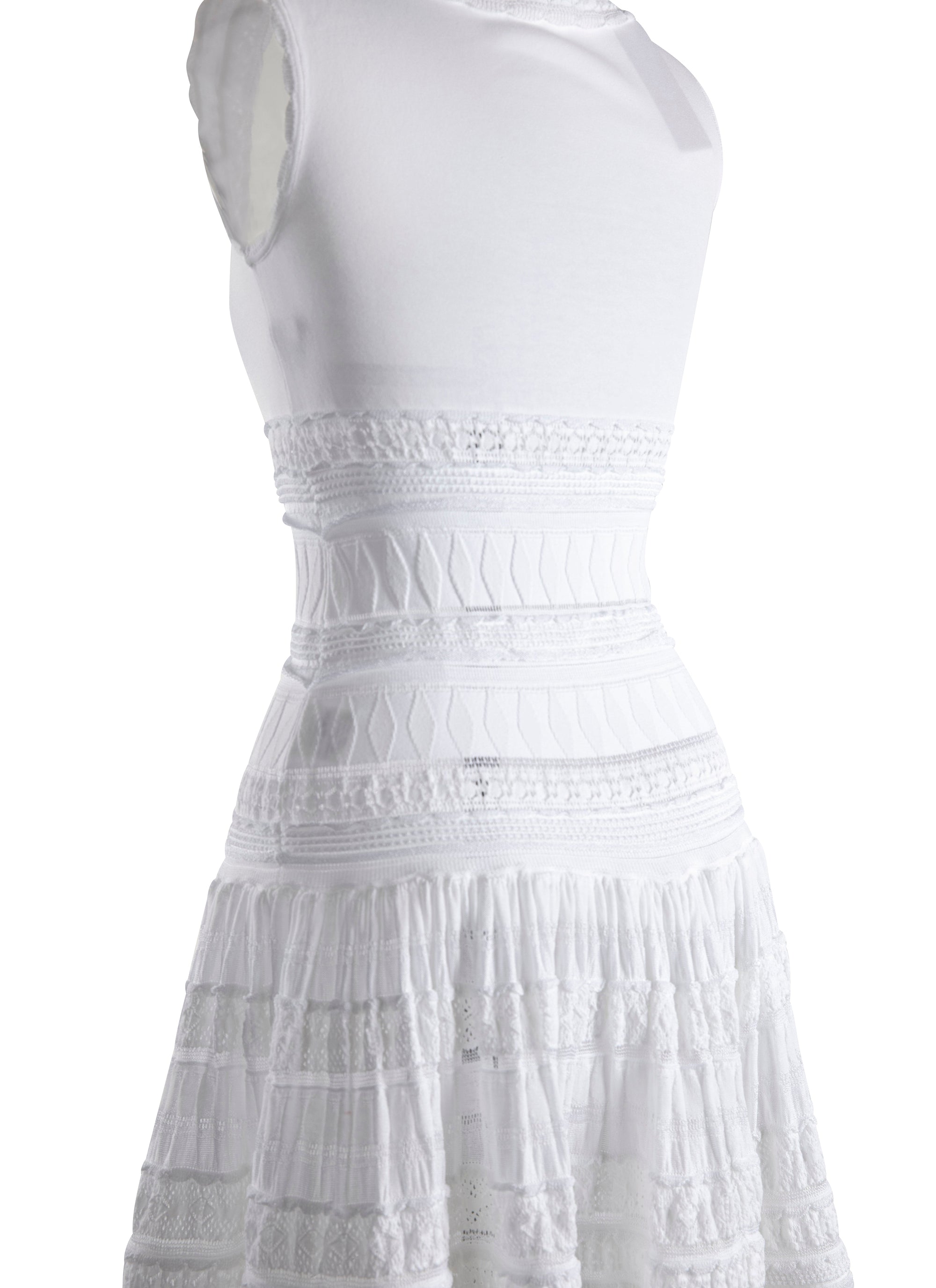 Flared long dress with embroidered details and square neck - White