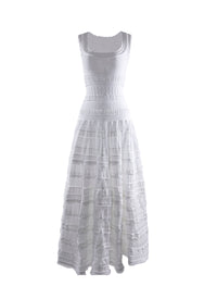 Robe longue évasée sans manches à détails brodés et col carré - Blanc