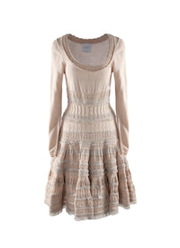 Robe courte détails brodés à manches longues - Nude