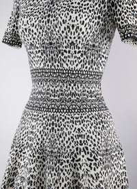 Short Sleeve Lynx Knit Dress - White & Black