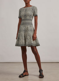 Short Sleeve Lynx Knit Dress - White & Black