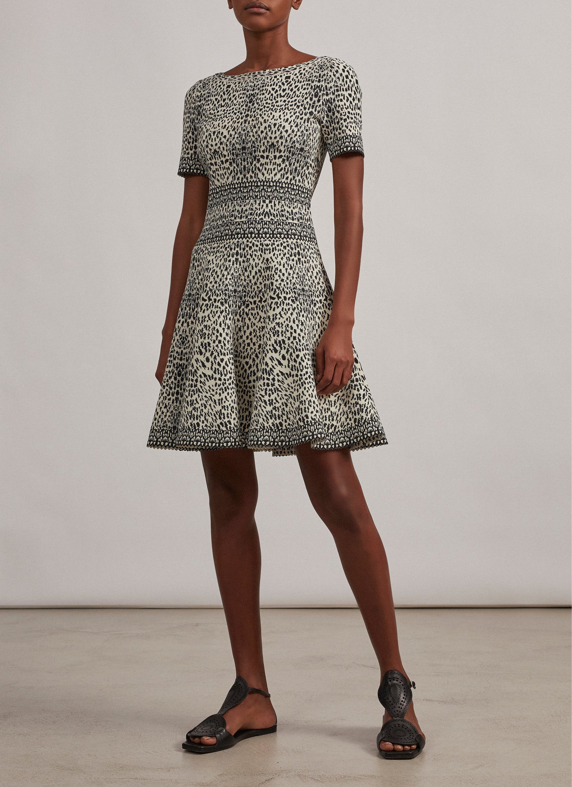 Short Sleeve Lynx Knit Dress - White & Black