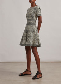 Short Sleeve Lynx Knit Dress - White & Black