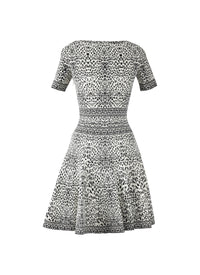 Short Sleeve Lynx Knit Dress - White & Black
