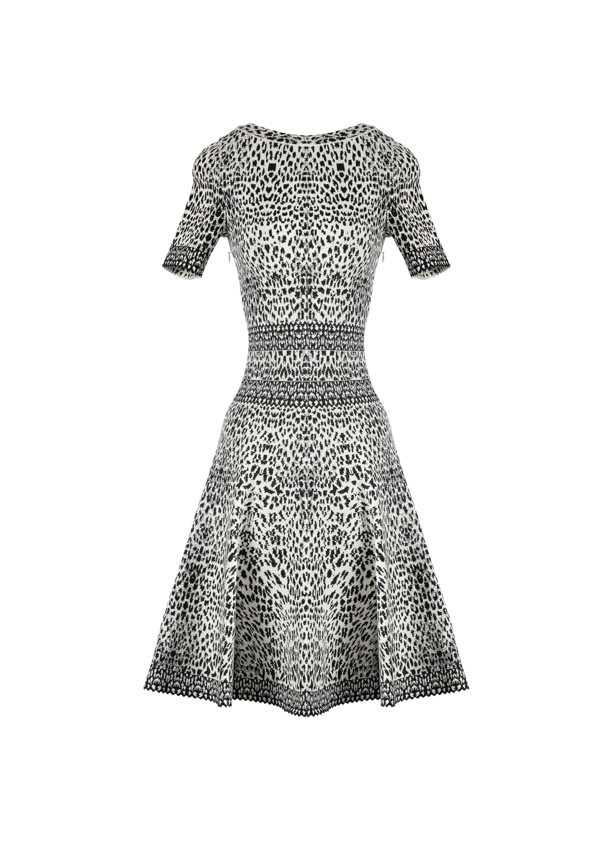 Short Sleeve Lynx Knit Dress - White & Black