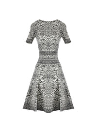 Robe à manches courtes au motif lynx en maille - Blanc & Noir