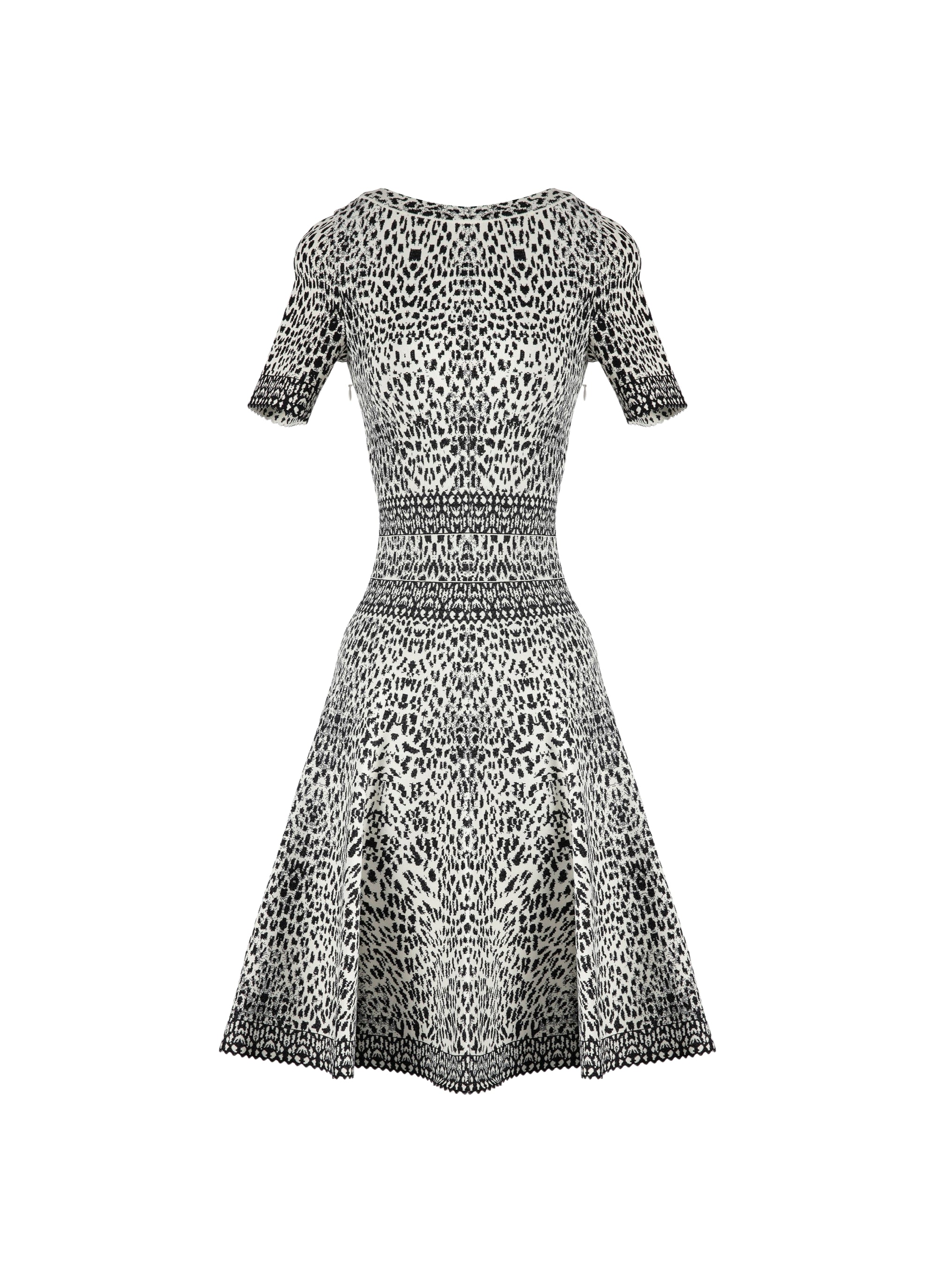 Robe à manches courtes au motif lynx en maille - Blanc & Noir