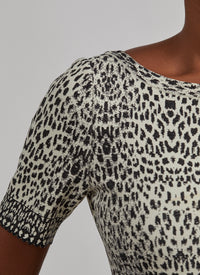 Short Sleeve Lynx Knit Dress - White & Black