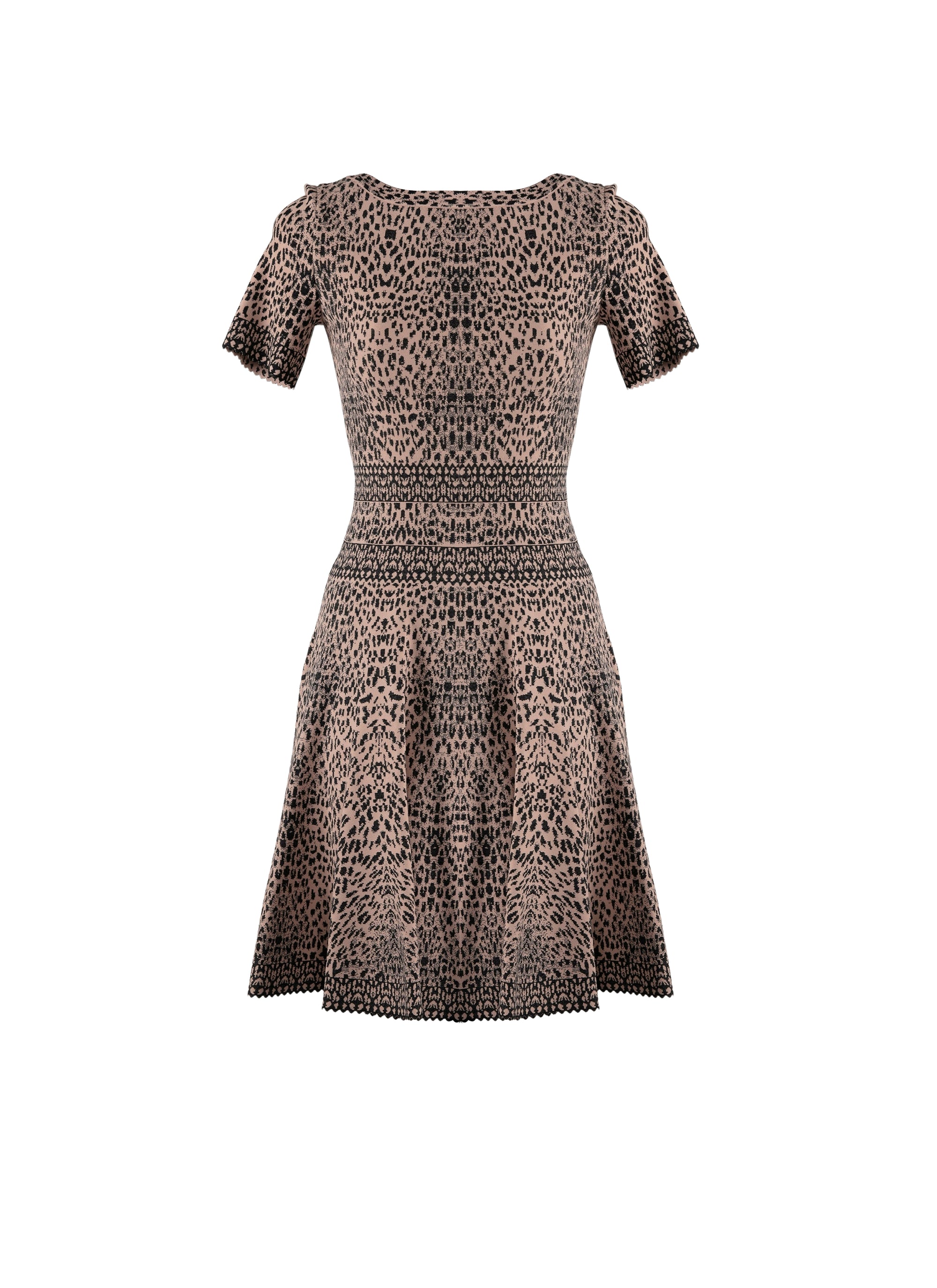 Short-sleeved knitted lynx dress - Flesh & Black
