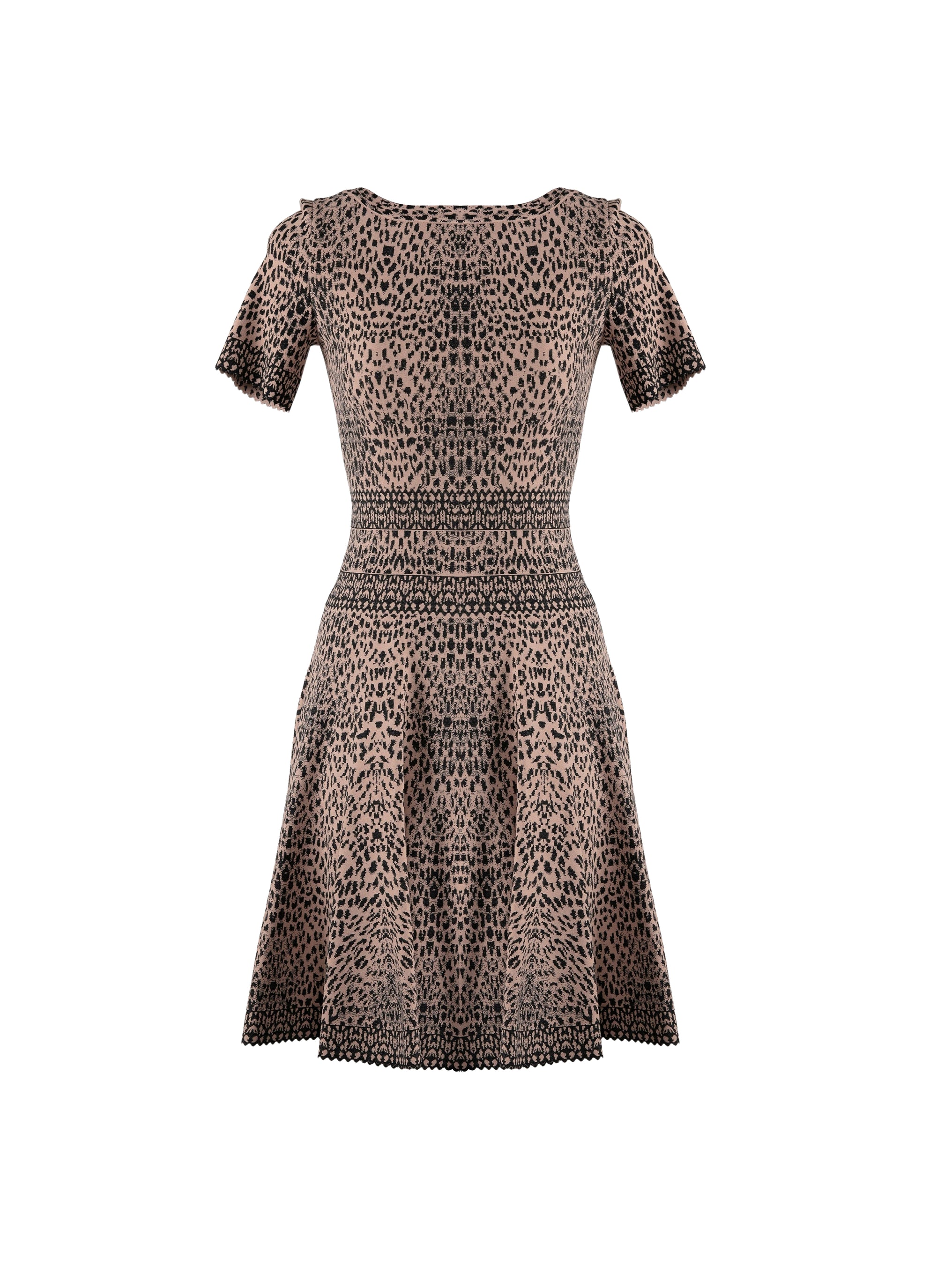 Robe à manches courtes au motif lynx en maille - Chair & Noir