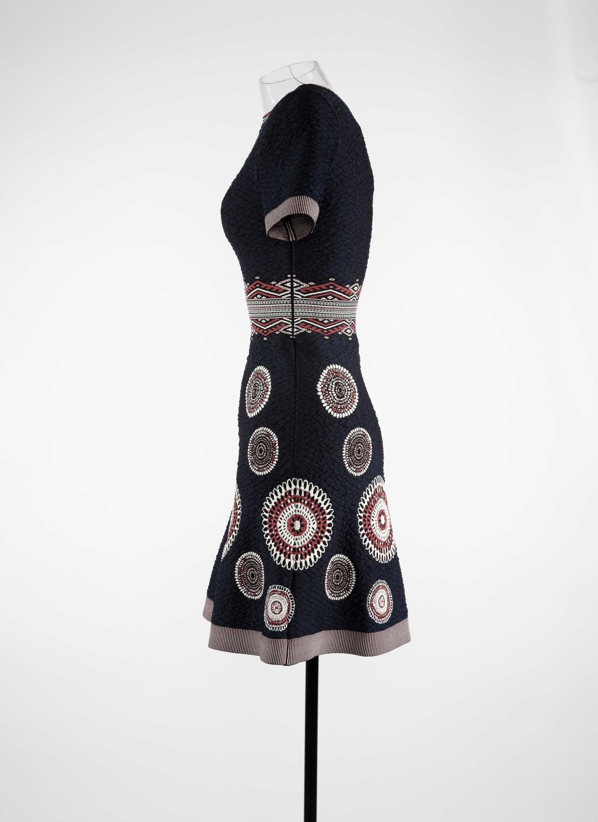 Robe évasée à motif rond en maille - Nuit & Bordeaux