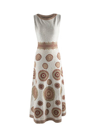 Robe longue texturée à motifs cercle sans manches - Blanc & Bordeaux