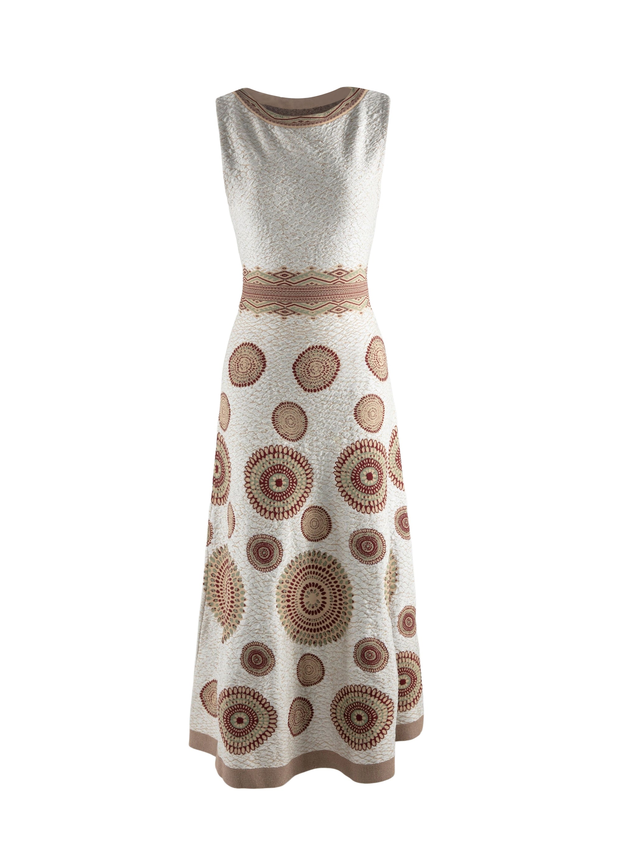 Robe longue texturée à motifs cercle sans manches - Blanc & Bordeaux