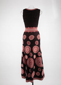 Robe longue texturée à motifs cercle sans manches - Noir & Bordeaux