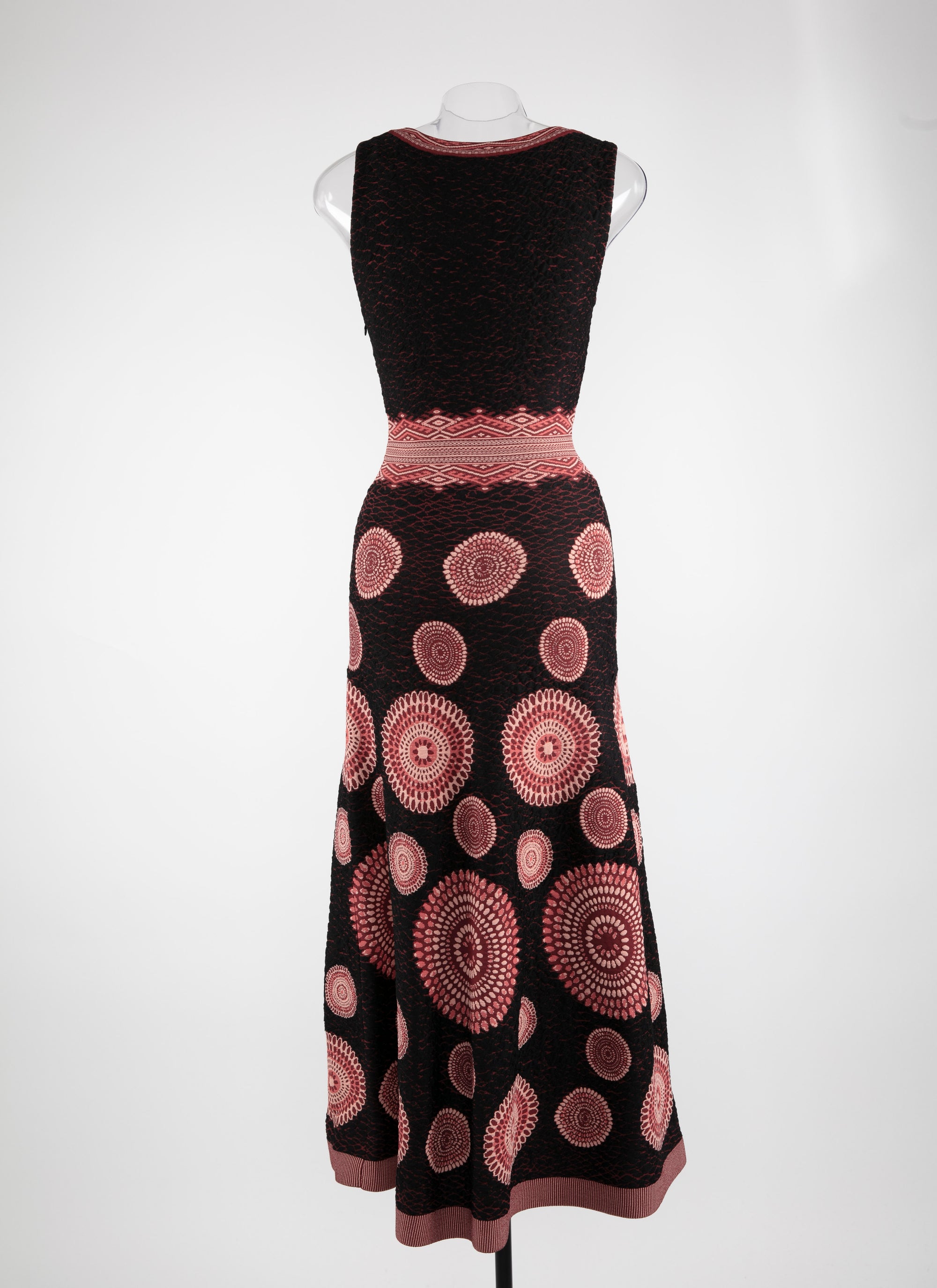 Robe longue texturée à motifs cercle sans manches - Noir & Bordeaux