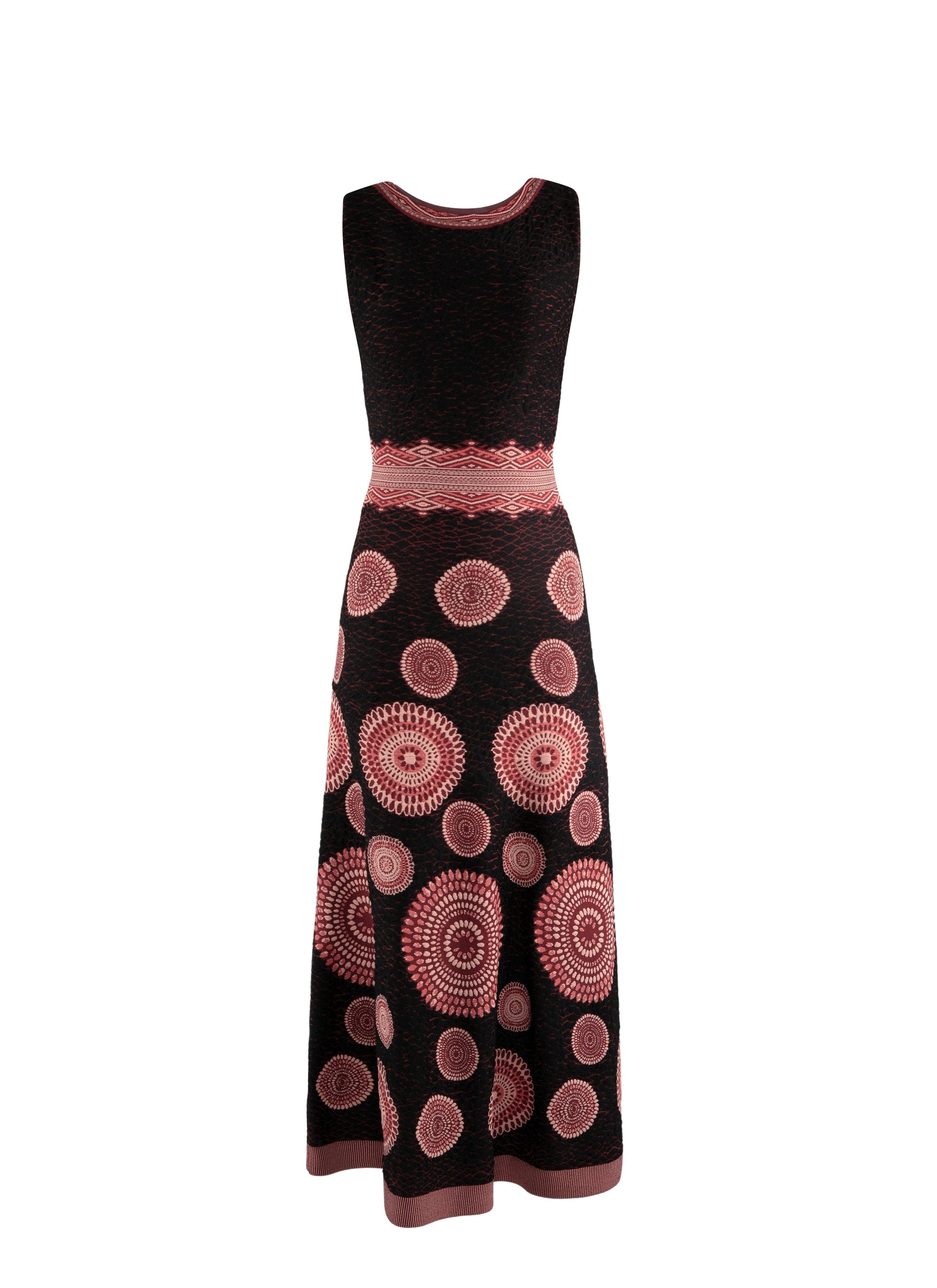 Robe longue texturée à motifs cercle sans manches - Noir & Bordeaux