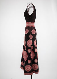Robe longue texturée à motifs cercle sans manches - Noir & Bordeaux