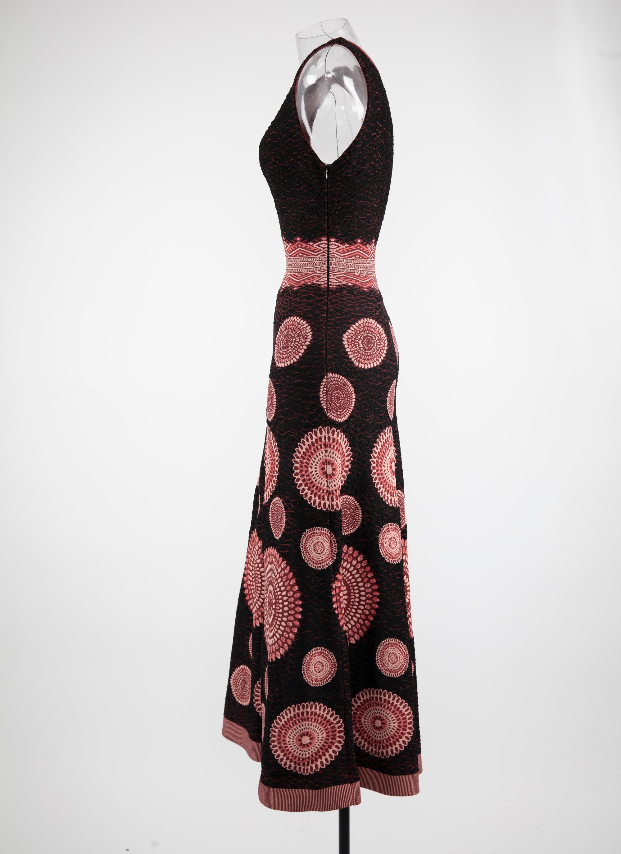 Robe longue texturée à motifs cercle sans manches - Noir & Bordeaux