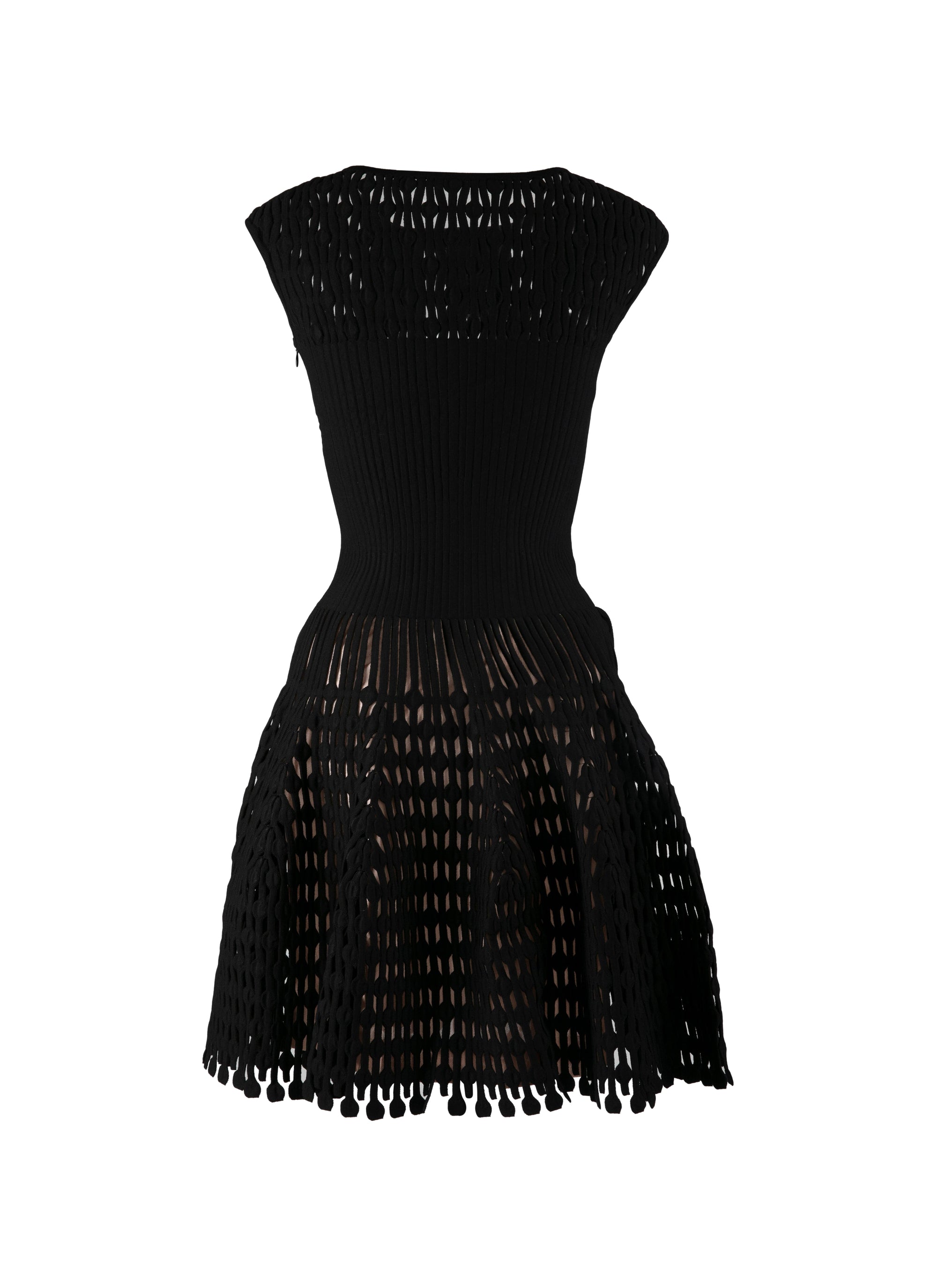 Robe courte évasée embossée à mancherons - Noir